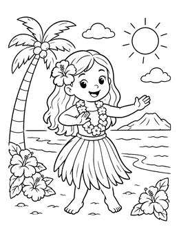 Free printable Hula Dancer On Tropical Beach coloring page