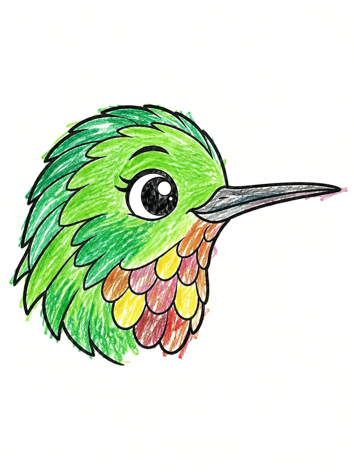 Colored example of the Cute Hummingbird Head Profile coloring page