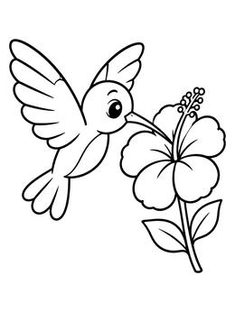 Free printable Cute Hummingbird And Hibiscus Flower coloring page