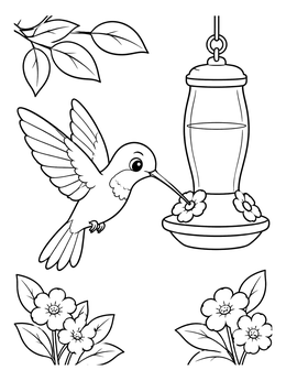 Free printable Cute Hummingbird At Nectar Feeder coloring page
