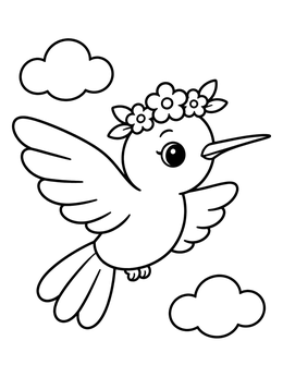 Free printable Cute Hummingbird With Flower Crown coloring page