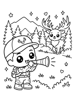 Free printable Cute Hunter Calling An Elk coloring page