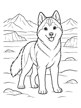 Free printable Cute Husky In Arctic Landscape coloring page