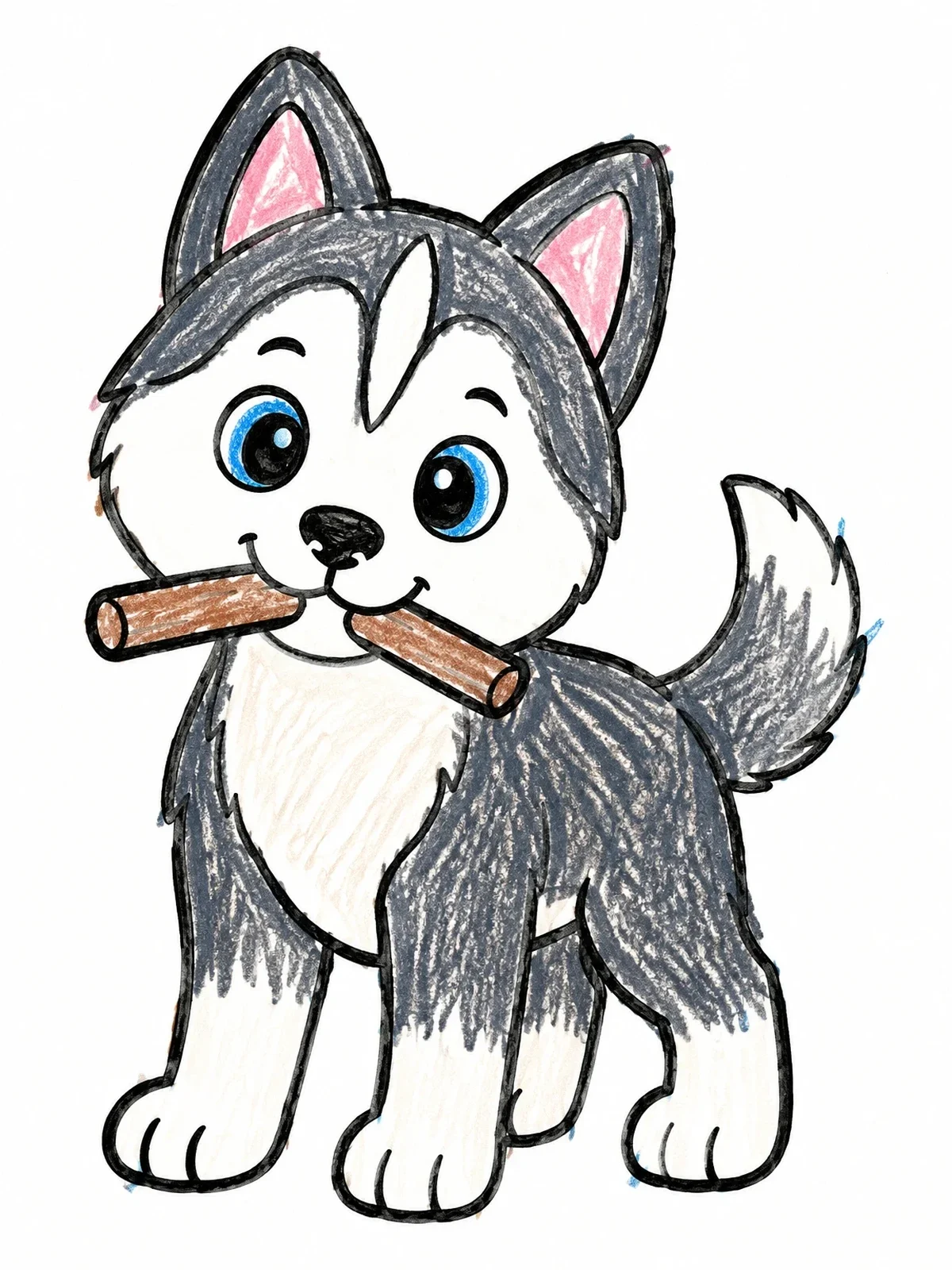Colored example of the Cute Puppy Holding A Stick coloring page