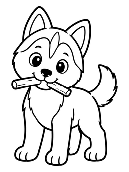 Free printable Cute Puppy Holding A Stick coloring page
