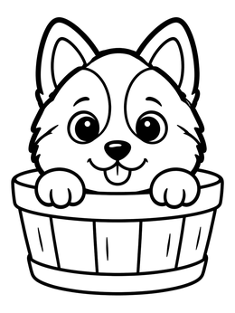 Free printable Cute Husky Puppy In A Basket coloring page