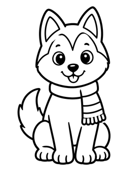 Free printable Cute Husky Puppy With Scarf coloring page