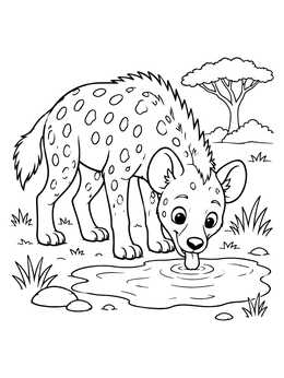 Free printable Cute Hyena Drinking From A Puddle coloring page