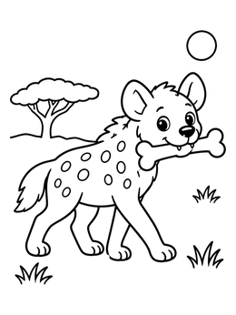 Free printable Cute Hyena Holding A Bone coloring page