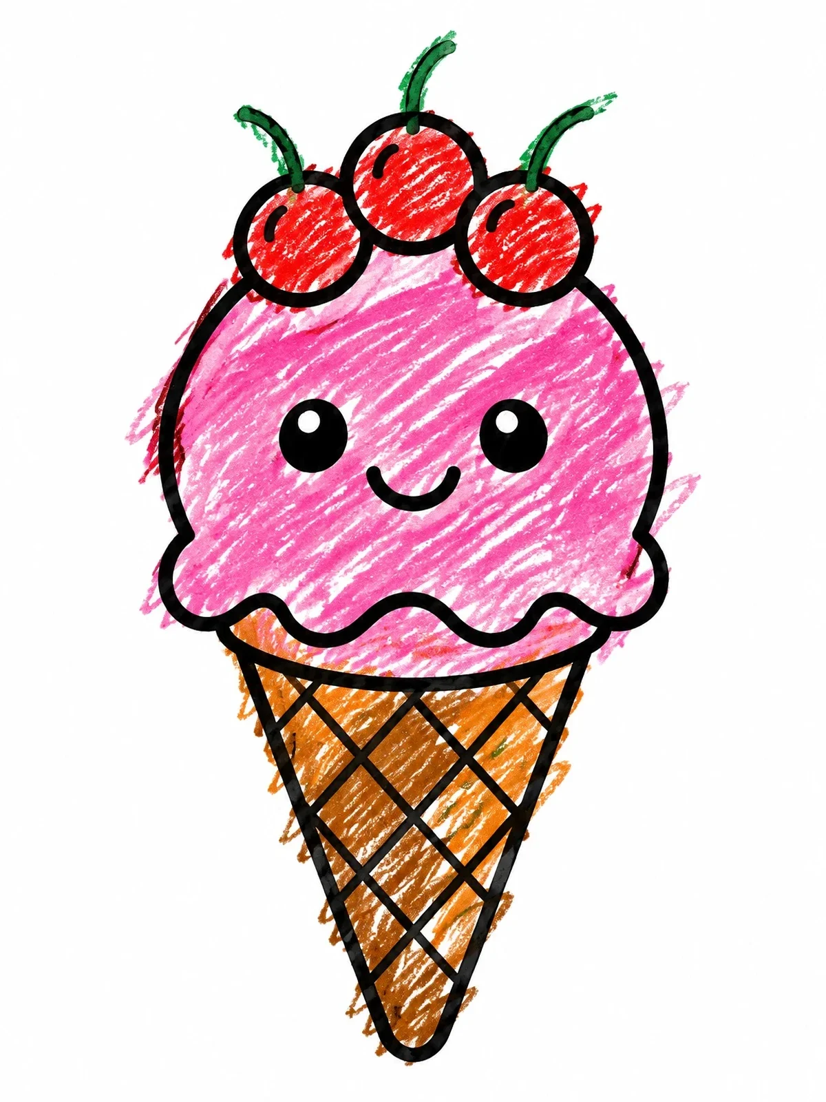 Colored example of the Cute Ice Cream Cone With Cherries coloring page