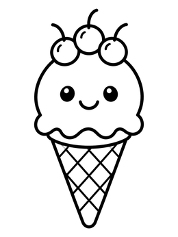 Free printable Cute Ice Cream Cone With Cherries coloring page