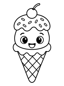 A cheerful cartoon treat awaits on this simple ice cream coloring page.