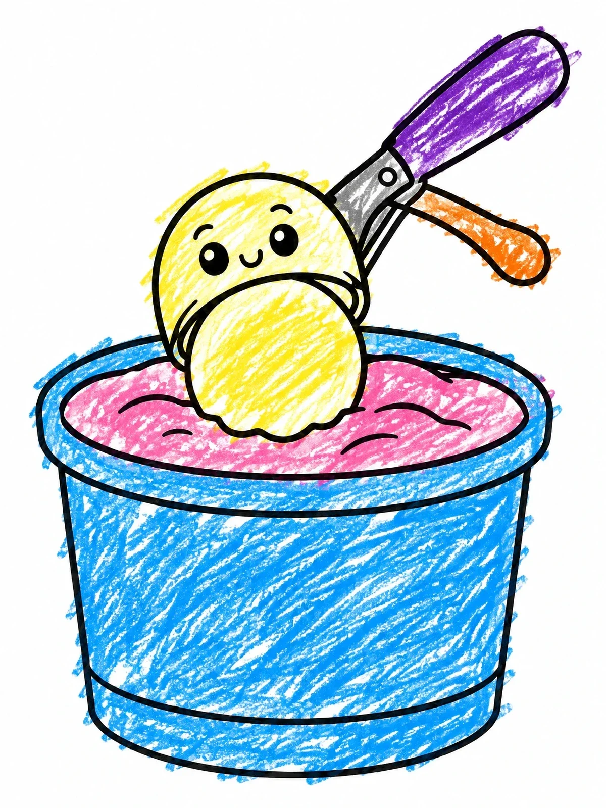Colored example of the Cute Ice Cream Scoop And Tub coloring page