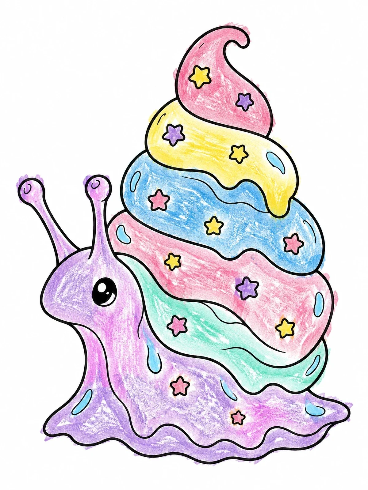 Colored example of the Cute Ice Cream Swirl Snail Slime coloring page