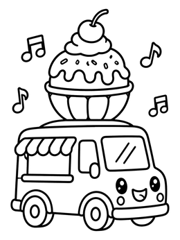Free printable Cute Ice Cream Truck With Sundae coloring page