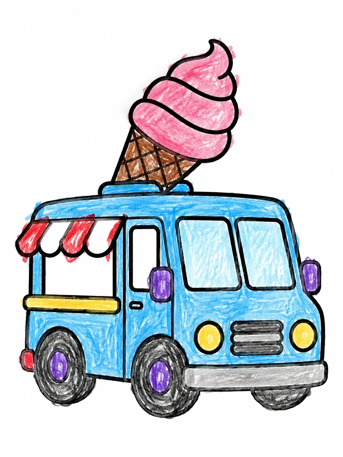 Colored example of the Cute Ice Cream Van With Roof Cone coloring page