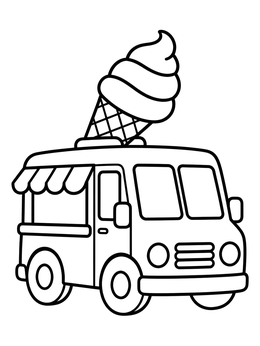 Free printable Cute Ice Cream Van With Roof Cone coloring page