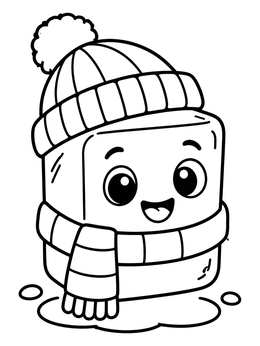 Free printable Cute Ice Cube In Winter Hat coloring page