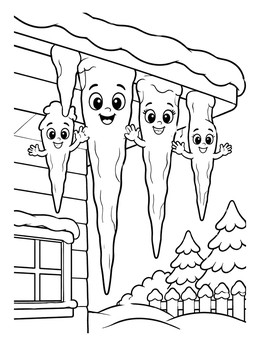 Free printable Cute Icicle Family On Roof coloring page