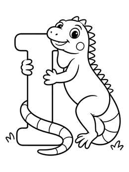 Free printable Cute Iguana Hugging Letter I coloring page