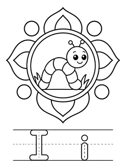 Free printable Cute Inchworm With Letter I coloring page