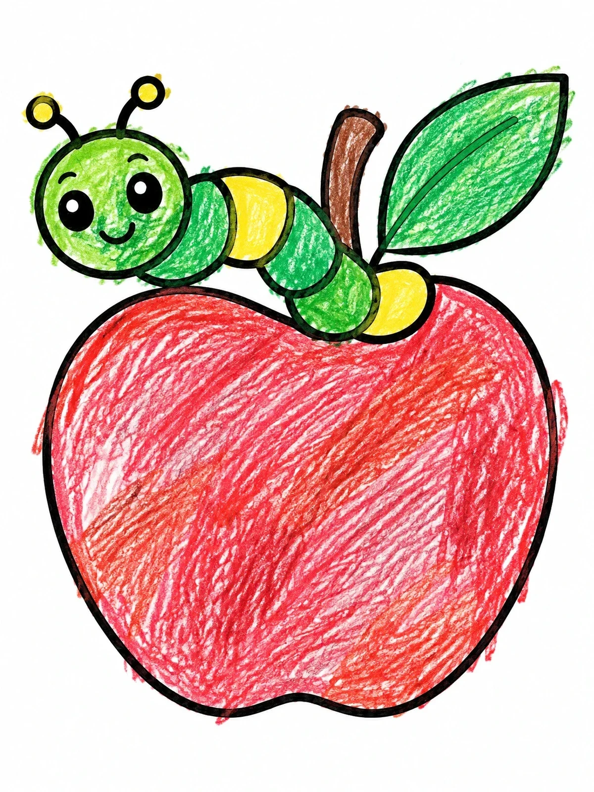 Colored example of the Cute Inchworm On A Big Apple coloring page