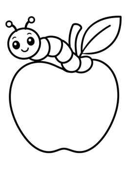 Free printable Cute Inchworm On A Big Apple coloring page