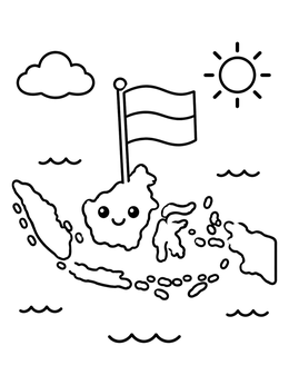 Free printable Cute Indonesia Map With Flag coloring page