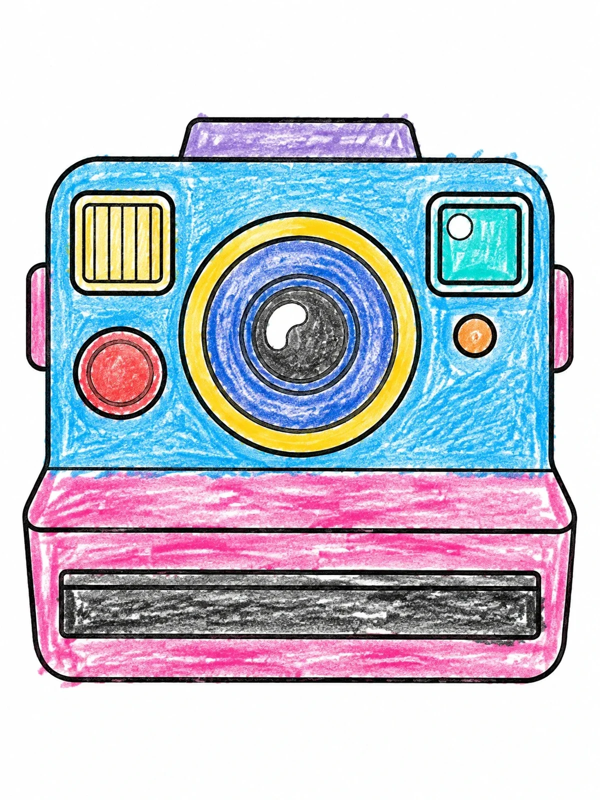 Colored example of the Cute Instant Print Camera coloring page
