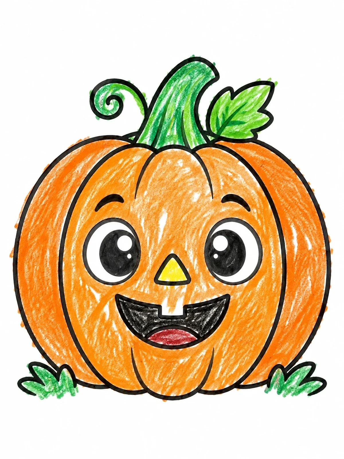 Colored example of the Cheerful Jack O' Lantern With Leaf coloring page
