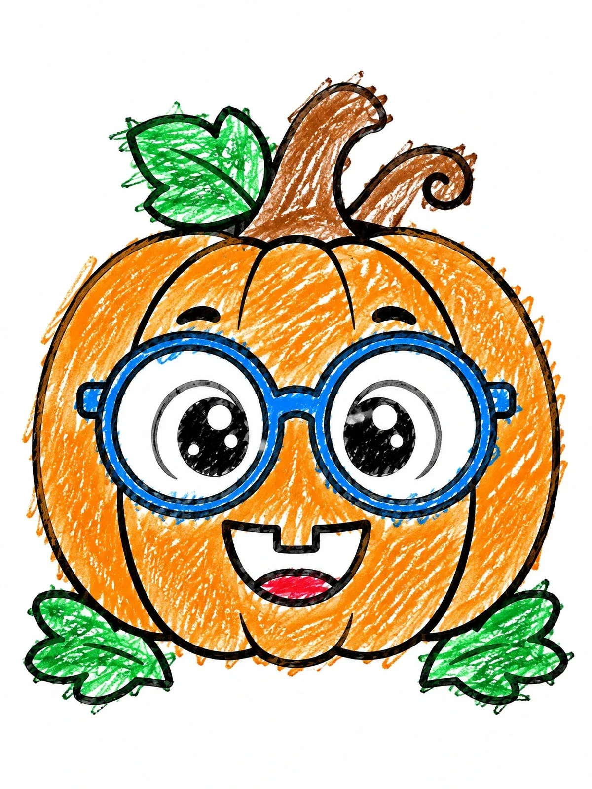 Colored example of the Cheerful Jack O' Lantern Wearing Big Glasses coloring page