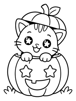 Free printable Kitten Peeking From A Jack O' Lantern coloring page