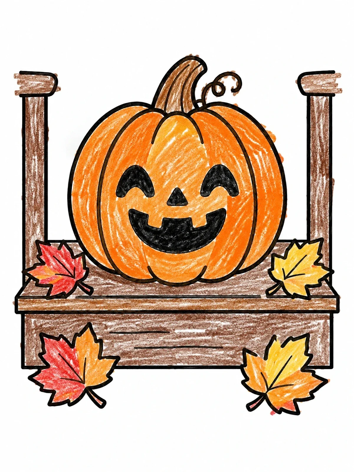 Colored example of the Smiling Jack O Lantern On Porch Step coloring page