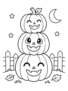 Free printable Stacked Jack O' Lanterns Under The Moon coloring page
