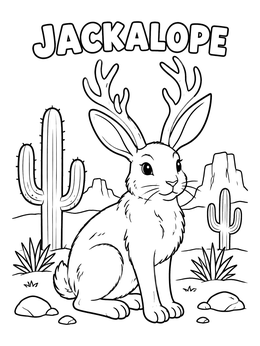 Free printable Cute Jackalope In The Desert coloring page