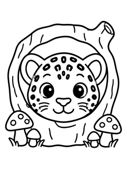 Free printable Cute Jaguar Cub In Log coloring page