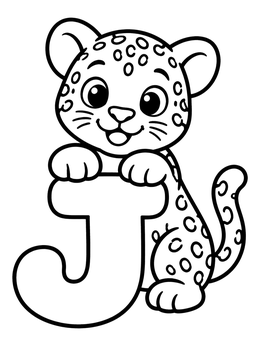 Free printable Cute Jaguar Cub With Letter J coloring page