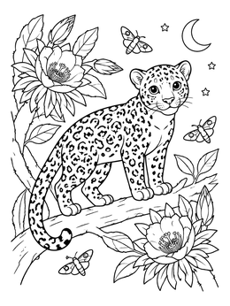 Free printable Jaguar Cub On Night Branch coloring page