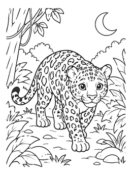 Free printable Cute Jaguar Walking At Night coloring page