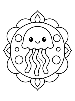 Free printable Cute Jellyfish In Floral Frame coloring page