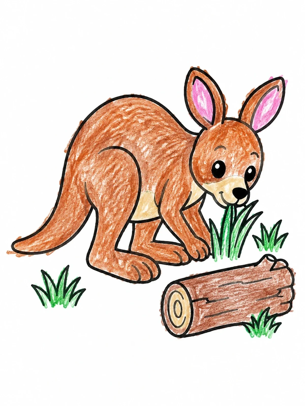 Colored example of the Cute Kangaroo Beside A Log coloring page