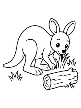 Free printable Cute Kangaroo Beside A Log coloring page