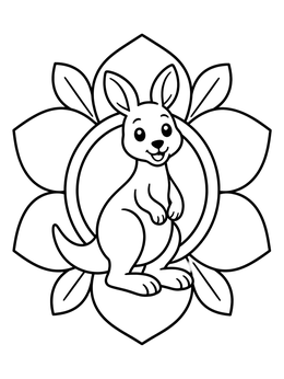 Free printable Cute Kangaroo In Floral Frame coloring page