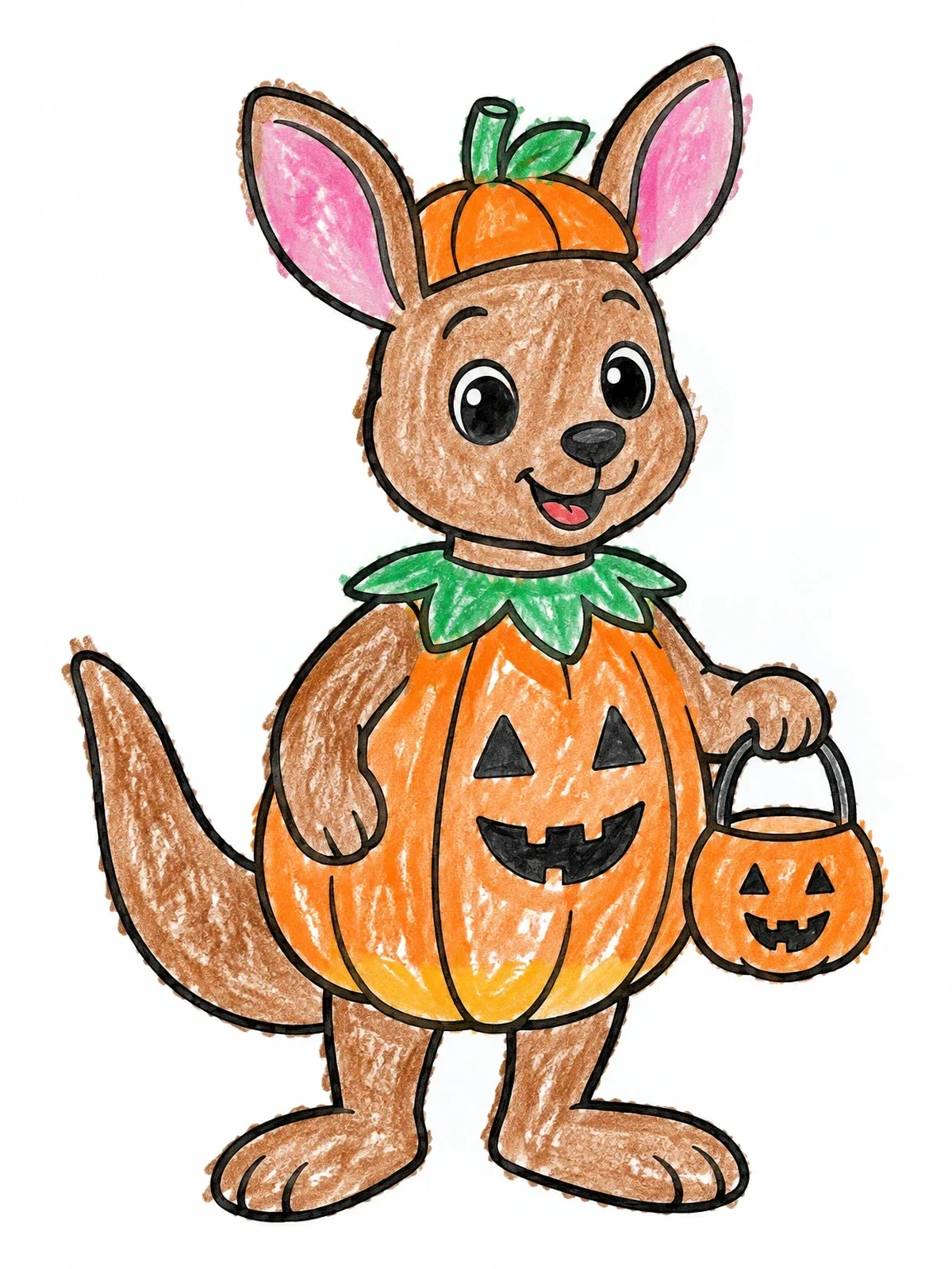 Colored example of the Cute Kangaroo In Pumpkin Costume coloring page