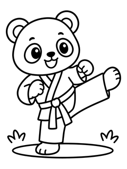 Free printable Cute Karate Panda Kicking coloring page