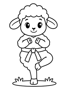 Free printable Cute Karate Sheep Balancing coloring page