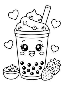 Free printable Cute Kawaii Boba Milkshake coloring page