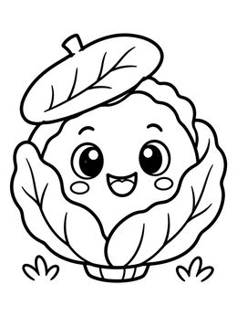 Free printable Cute Kawaii Cabbage With Beret coloring page