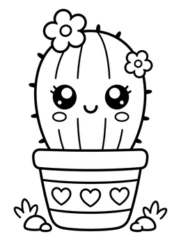 Free printable Cute Kawaii Cactus In Pot coloring page