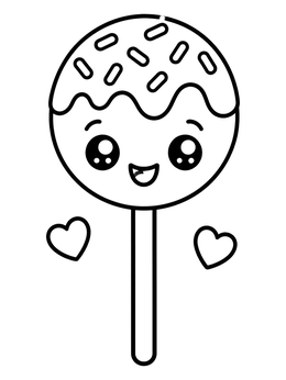 Free printable Cute Kawaii Cake Pop With Hearts coloring page